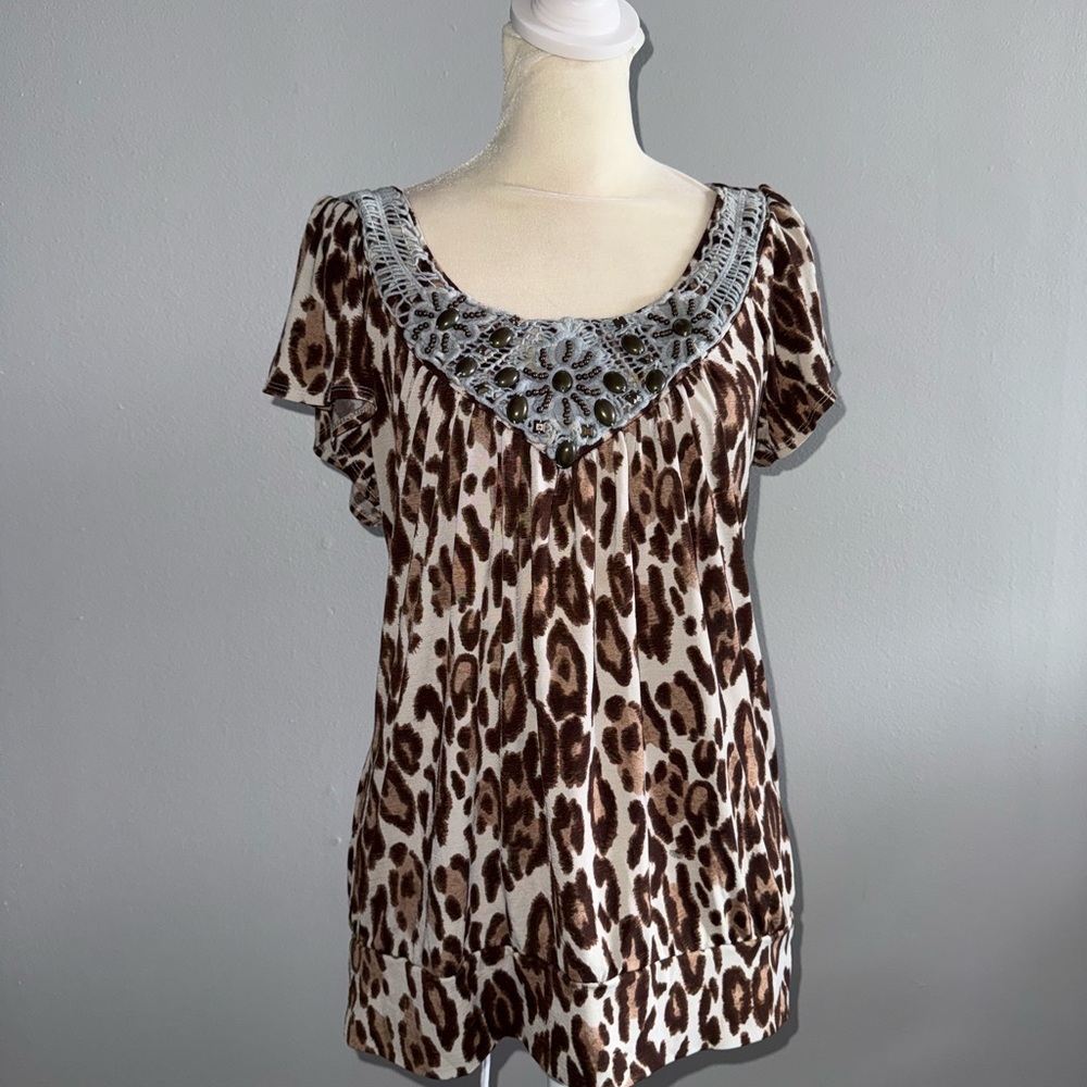 Leopard Print Tunic w Beading